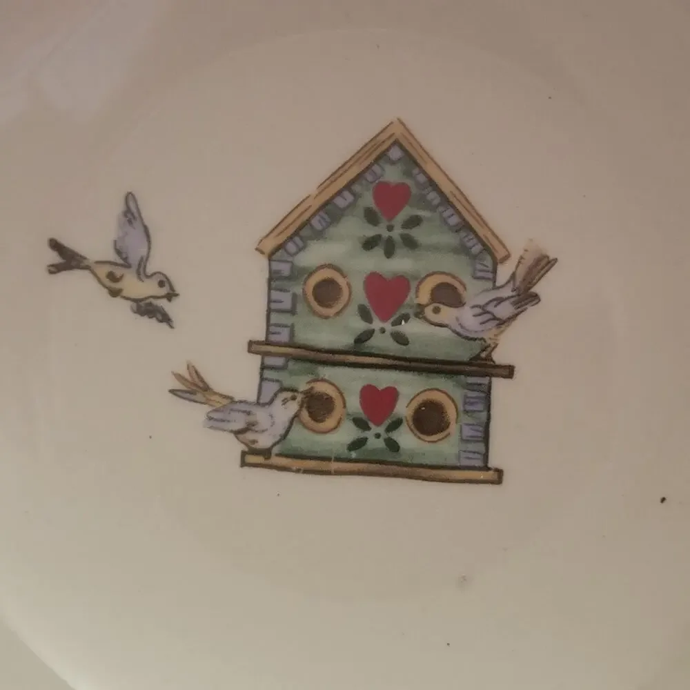Vintage Thomson Pottery Bowls Birdhouse‎ Red Hearts Birds Set of 2